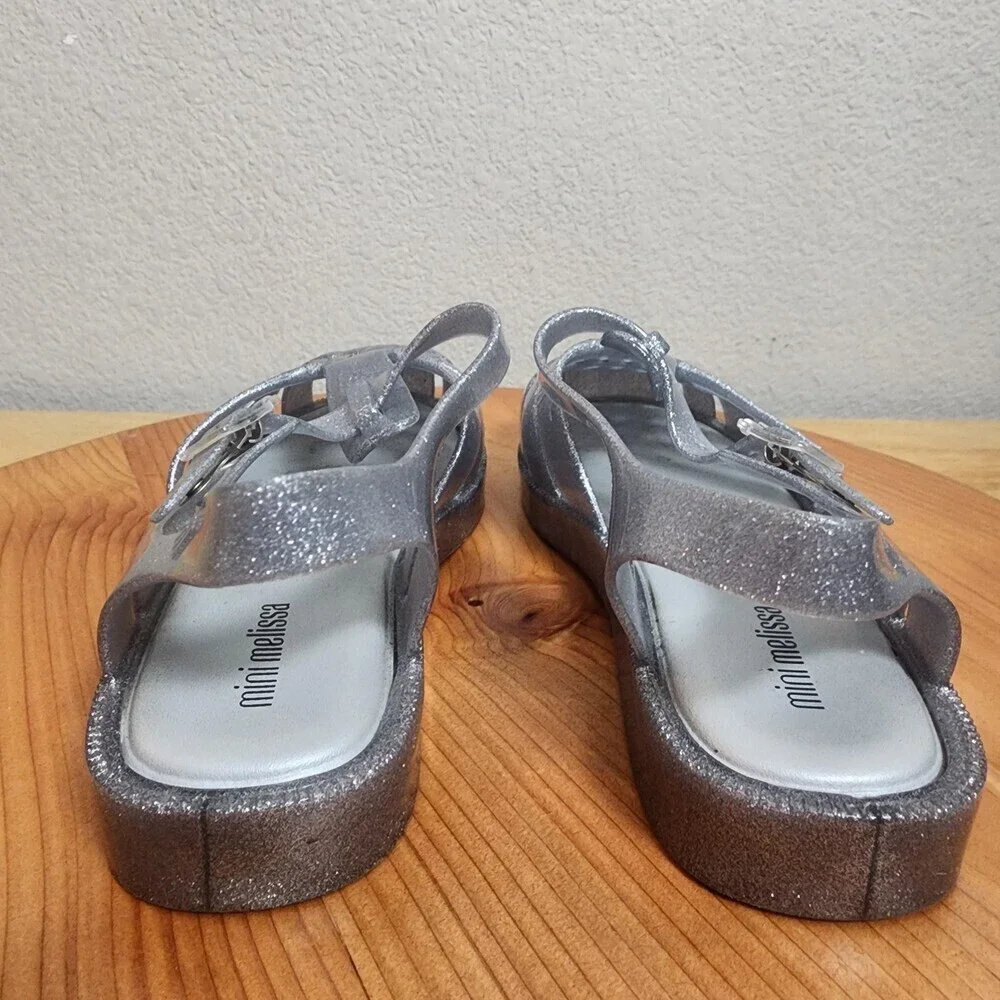 Mini Melissa Sandals Girls Size 3 Silver Glitter Jelly Fisherman Shoes 10GR23BR